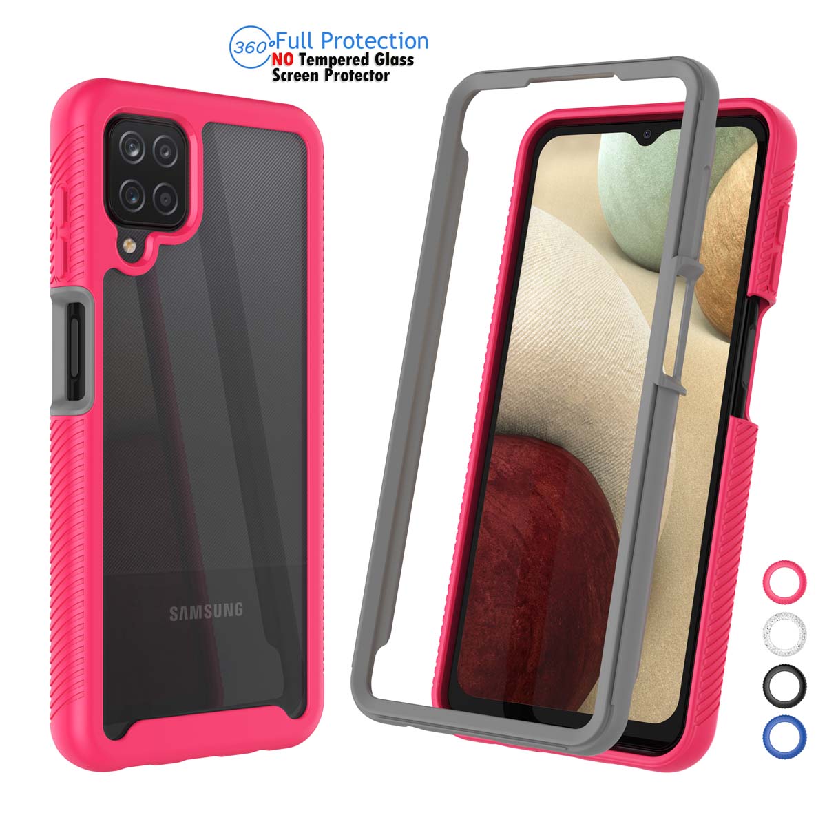 Galaxy A12 5G Case, Sturdy Case for 2021 Samsung Galaxy A12 5G, Njjex Full-Body Rugged Transparent Clear Back Bumper Case Cover for Samsung Galaxy A12 5G 6.5" 2021 -Hot Pink - image 1 of 10