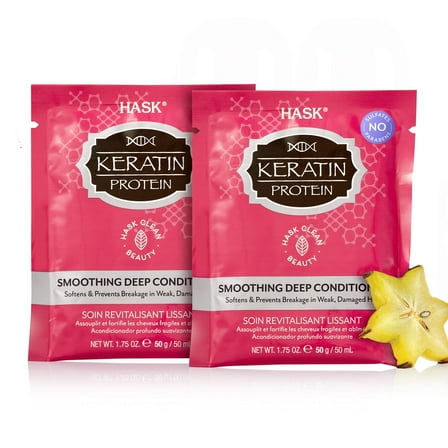 Hask Keratin Protein Smoothing Deep Conditioner Treatment - Pack Of 2 | For All Hair Types, Free Of Gluten, Sulfate, Paraben