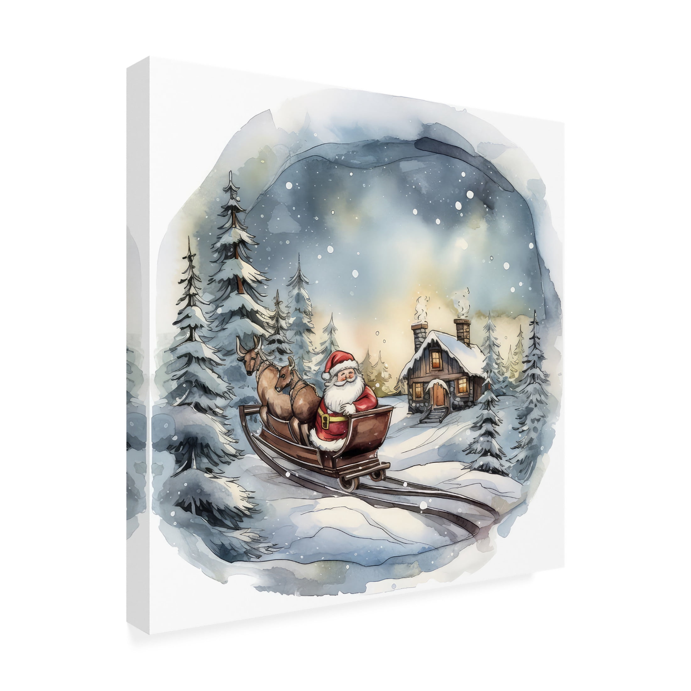 Canvas Wall Art - The Golden Valley 'Snowing On Santa' Wall Art for Living Room, Bedroom, or Office Décor by Trademark Fine Art - 24 x 24 Inches