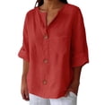 thumbnail image 2 of Linen Button Down Shirts For Women Flowy Tops For Women Office Work Tops Beach Vacation Tshirts Womens Summer Tops Cotton Boho Tops Gauze Tunic Tops For Women Peasant Blouse Womens Gauze Tops RD2, 2 of 6