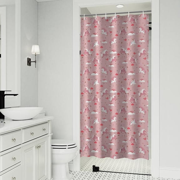 Pink Unicorn Cloud Heart Pattern Shower Curtain 36"x72" ,Bathroom Decorative Shower Curtains Set with 12 Hooks,Modern Waterproof Washable Shower Curtain
