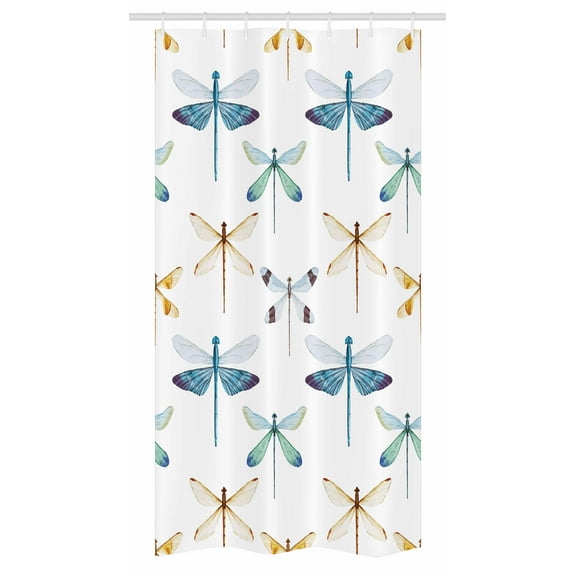 Dragonfly Stall Shower Curtain, Collection of Regularly Lined Up Limitless Dragonfly Patterns Short Lives Symbol, Fabric Bathroom Set with Hooks, 36W X 72L Inches Long, Orange Blue, by Ambesonne