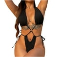 thumbnail image 2 of ylioge Womens Bikini Sets One-Piece Swimsuits Trendy Backless Bathing Suits Ladies Solid Drawstring High Waisted Thongs Swimwear Set, 2 of 8