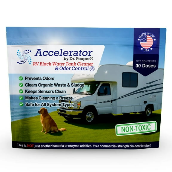 Accelerator by Dr. Pooper® RV Black Water Tank Cleaner & Odor Control – 30 Doses -- Safe & Non-Toxic