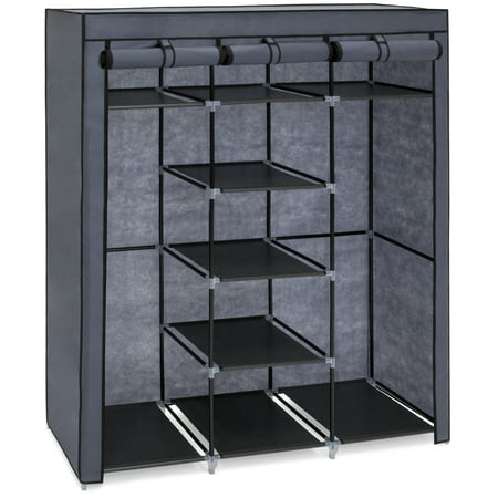 Best Choice Products 9-Shelf Portable Fabric Closet Wardrobe Storage Organizer w/ Cover and Adjustable Rods - (Best Corner Wardrobe Designs)