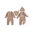 thumbnail image 2 of BemeyourBBs Newborn Baby Boy Little Brother Outfit Rib Knit Romper Letter Embroidered Long Sleeve Infant Spring Fall Winter Clothes Bodysuits Jumpsuits with Hat, 2 of 9