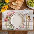thumbnail image 4 of Pink Tulip Placemats Set of 4, Vintage Spring Floral Retro Art Butterfly Wooden Placemats for Dining Table, Place Mats for Kitchen Tabletop, Waterproof Wipeable Dining Table Mats Set, 4 of 9