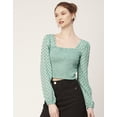 thumbnail image 4 of Moomaya Women'S Printed Square Neck Crop Top, Long Sleeves Smocked Summer Top, 4 of 8