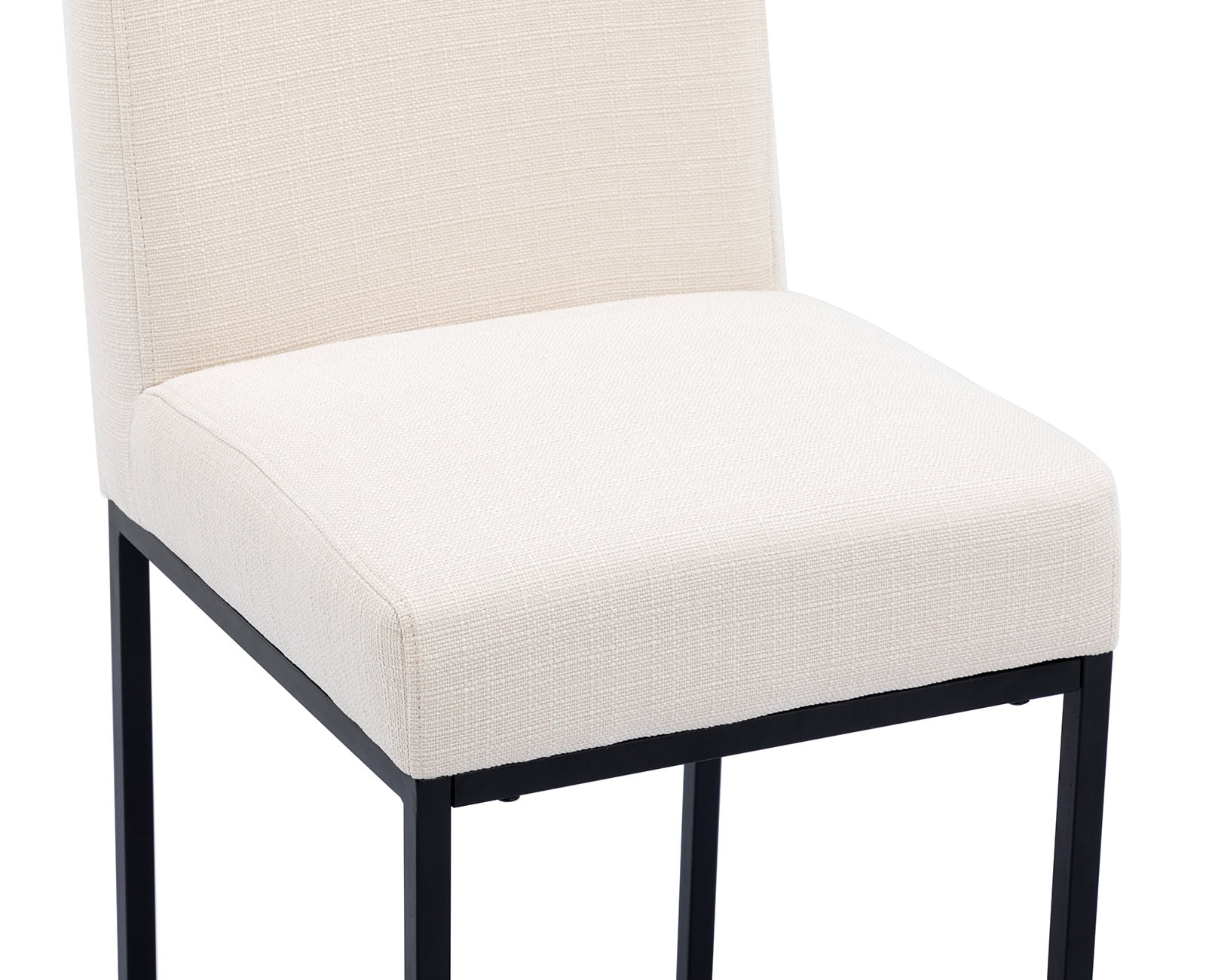 Guyou 27" Height Linen Upholstered Bar Stool Set of 2, Modern Metal Counter Height Stool with Mid Backrest and Footrest for Kitchen Island Bar Restaurant, Cream