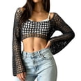 thumbnail image 5 of Lumtrix Crop Crochet Tops for Women Hollow Out Long Sleeve Bolero Shrug See Through Sweater Casual Bikini Beach Cover Up Black S, 5 of 6
