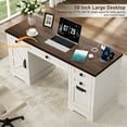 thumbnail image 3 of 58" Farmhouse Executive Desk with 4 Drawers & Charging Station, Office Computer Desk with File Drawer, Rustic Wooden Study Desk Workstation for Home Office, 3 of 8