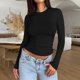 thumbnail image 2 of Camiseta corta de manga larga y corte ajustado para mujer: camiseta lisa de cuello redondo, camiseta básica para yoga y entrenamiento, ideal para llevar en otoño, 2 of 7