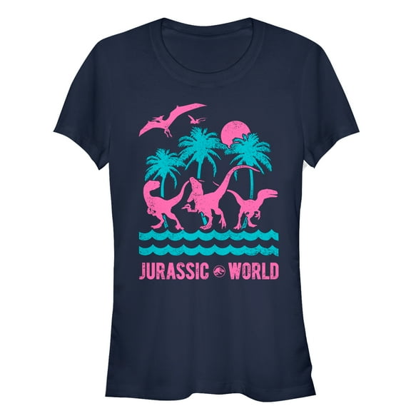 Junior's Jurassic World: Fallen Kingdom Tropical Dinosaurs  Graphic Tee Navy Blue 2X Large
