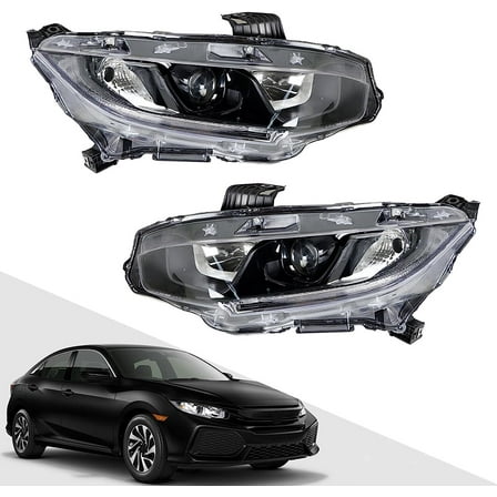 Genrics 2-Pack Headlight Assembly Projector Black Left and Right Side Replacement for 2016-2021 Civic