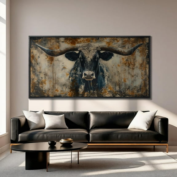 Rustic Longhorn Bull Print Abstract Farmhouse Wall Art Poster Decor For Living Room Bedroom, Unframed Poster Size 8x12