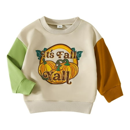 

CPNG Toddler Boys Girls Sweater Autumn Long Sleeved Round Neck Pumpkin Letter Printing Color Block Sweater School Halloween Costumes for Trick-or-Treating Kids 6-9 Months (White)
