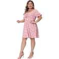 thumbnail image 3 of DARING DIVA Women's Plus Size Sweetheart Neck Puff Short Sleeve A Line Dress 3X Hot Pink, 3 of 6