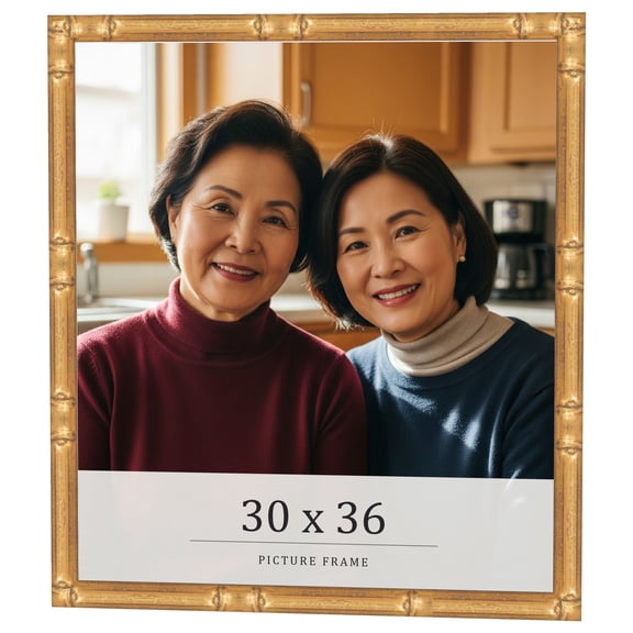 30x36 Frame Gold Bamboo Solid Wood Picture Frame | 0.75 Inch Moulding Width | Interior Frame Depth