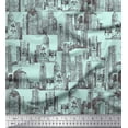 thumbnail image 1 of Soimoi Green Cotton Cambric Fabric Buildings Architectural Print Fabric by Yard 42 Inch Wide, 1 of 3