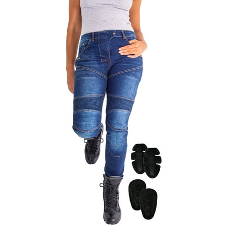 Women's Denim Motorcycle Motorbike Jeans with Protective Lined and