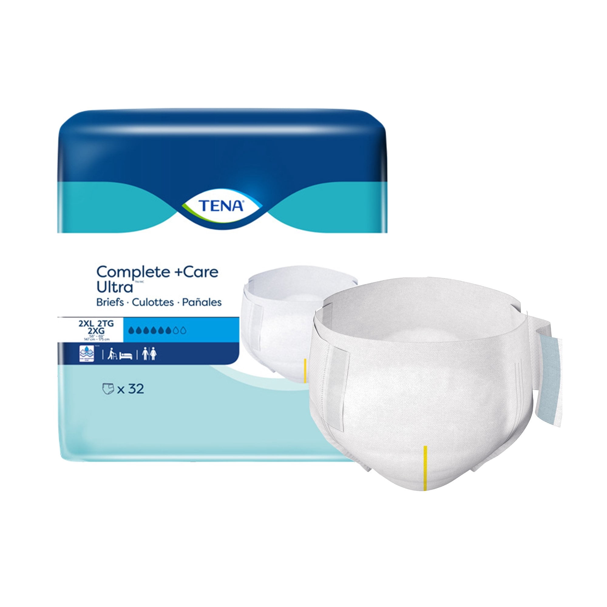 TENA Complete +Care Ultra Adult Incontinence Brief XXL Moderate Absorbency Bariatric, 61092, Moderate Absorbency, 32 Ct