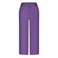 thumbnail image 4 of biudgviw Dress Pants for Women Pull on Mid Rise Wide Leg Capri Pants for Work Business Casual Pants Baggy Office Cropped Trousers Capris, 4 of 5