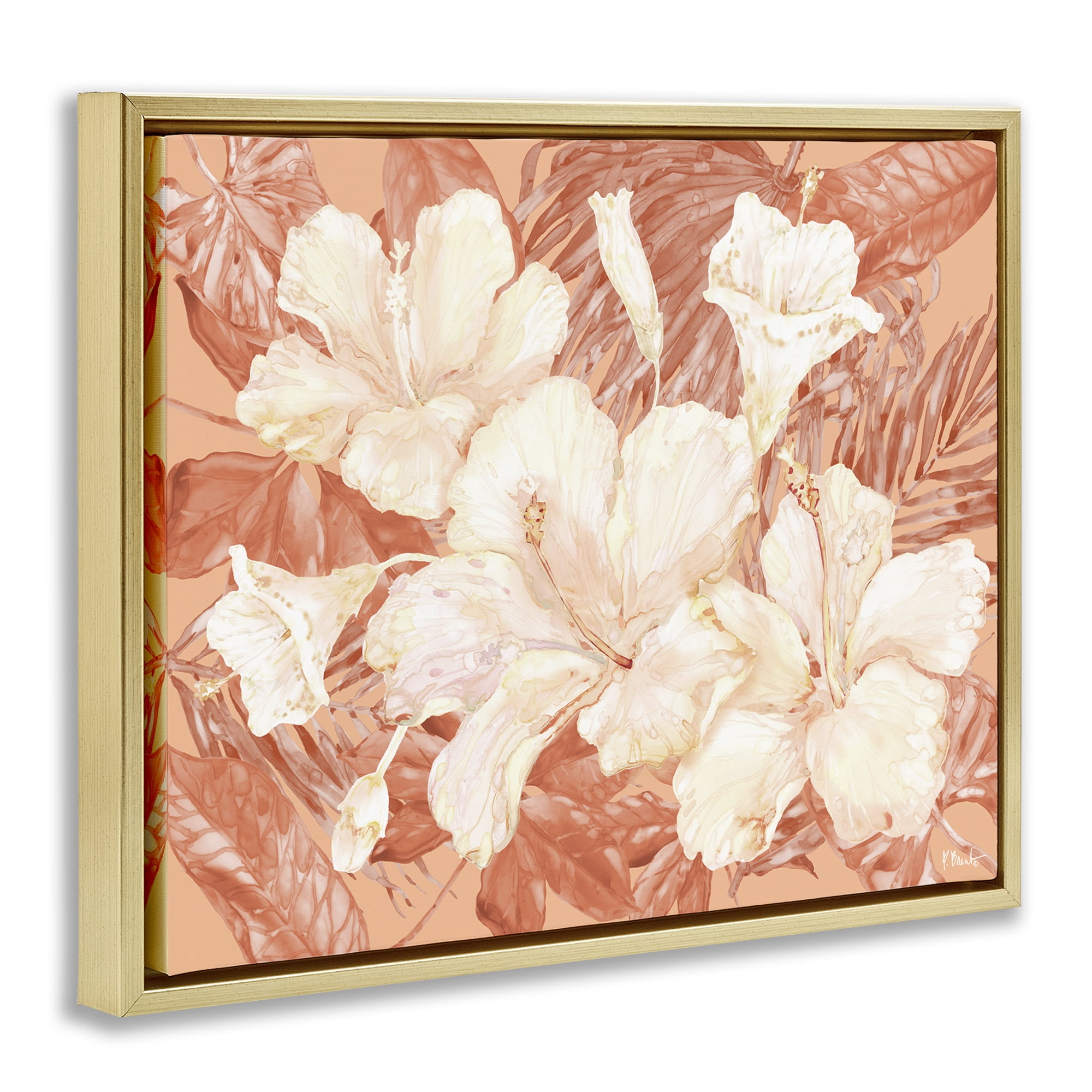 Stupell Industries Bright Hibiscus Bundle Plants & Flowers Painting Gold Floater Framed Canvas Art Print Wall Art, 21 x 17