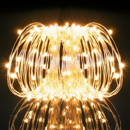 String Lights On Wire Kohree 100 Micro LEDs string Light Battery Powered on 33ft Long Ultra Thin String Copper Wire, Decor Rope Flexible Light ()