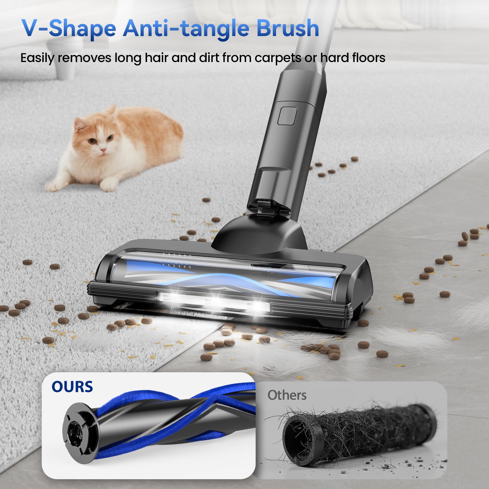 Lazyswan Cordless Vacuum Cleaner Lightweight Self-Standing Stick Vacuum for Home Pet Hair Car Carpet, 50min Runtime, Black