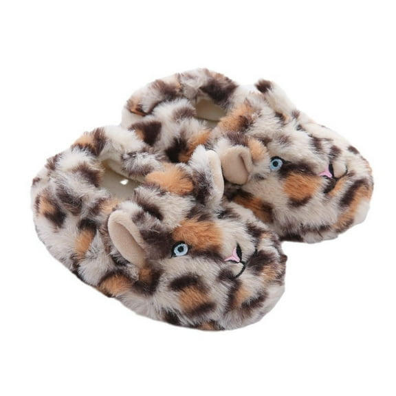 Generic Toddler Boys Girls In Small Children Non-slip Warm Winter Slippers Soft Fuzzy Slippers Snow Leopard Warm Cotton Unisex Slippers for Indoor Outdoor（2-2.5 Years Off-White）