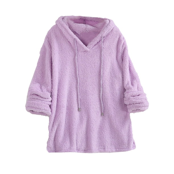 Lumento Sherpa Pullover Hoodies Sweatshirt Tops for Women Fluffy Fleece