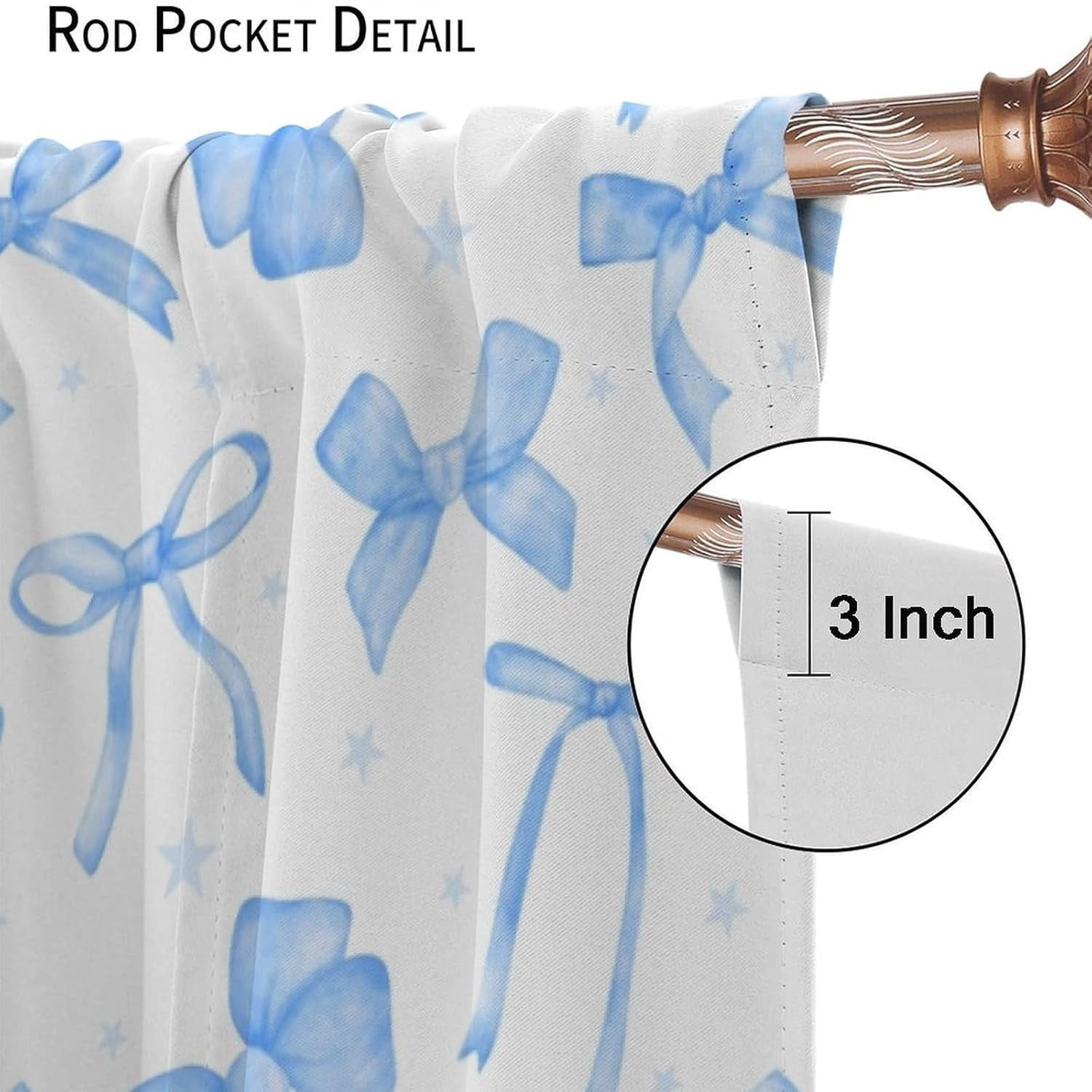 Blue Bow Curtains for Girls, Coquette Ribbon Bow Princess Romantic Aesthetic Window Drapes Curtain for Kids Girls Bedroom Livingroom Bathroom, 63" W X 63" L