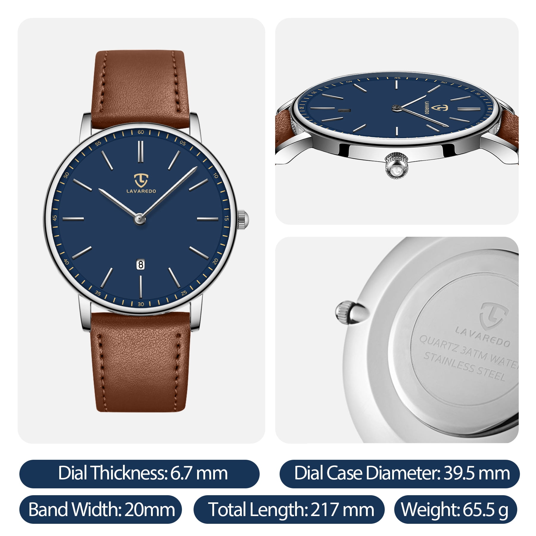 A ALPS Mens Watches Fashion Quartz Men's Watches Ultra Thin Minimalist Wristwatches with Leather Strap Gift for Man Father's Day Gifts