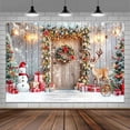 thumbnail image 2 of 6x4ft Christmas Wooden Door Photography Backdrop Winter Xmas Tree Colorful Ball Candy Snow Photography Backdrop Snow Banner Party Decor Photo Backdrops New Year Kids Photo Booth Props Background, 2 of 5