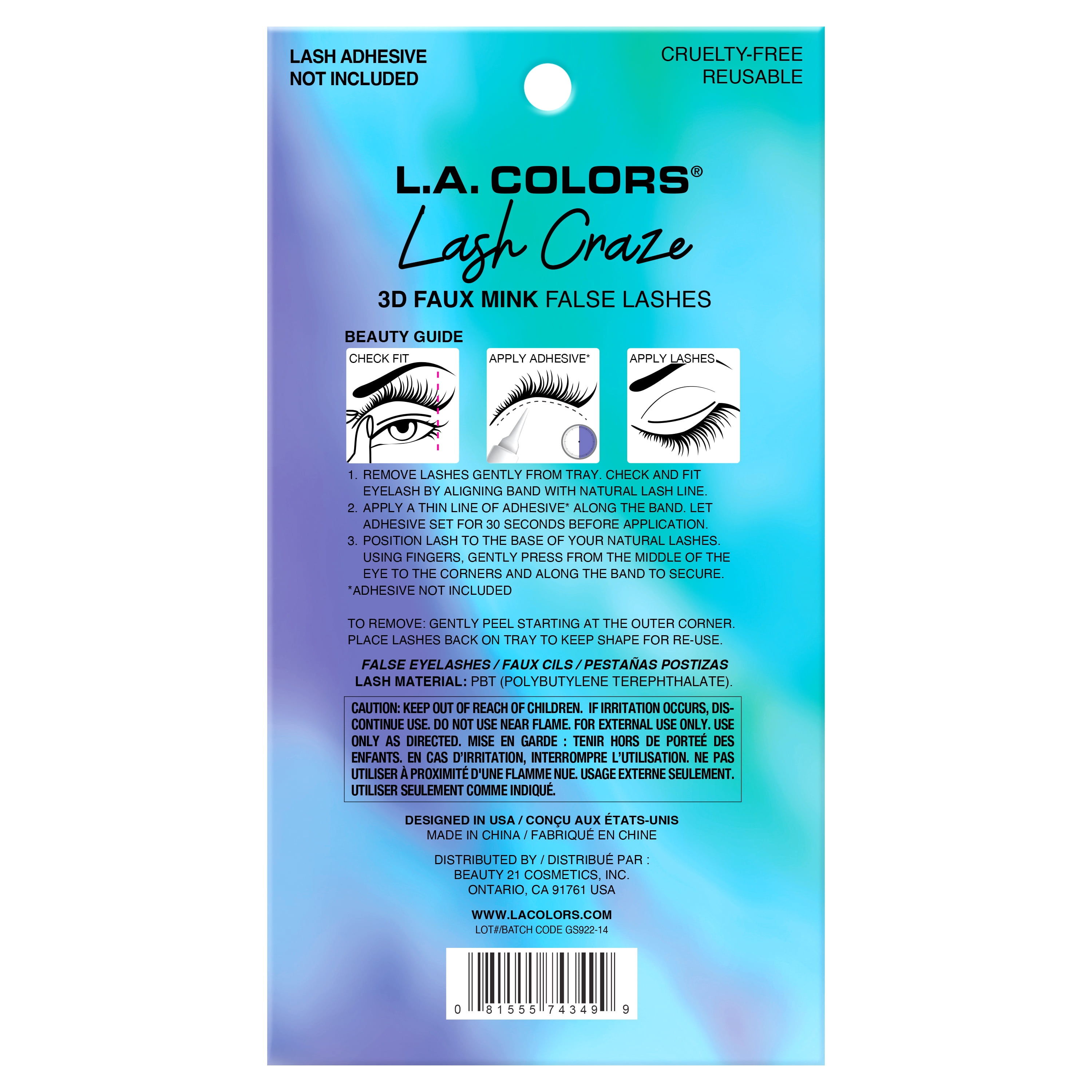 L.A. COLORS Eyelash, Lash Craze, Lookin' Gorgeous, 4 pairs