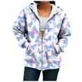 thumbnail image 7 of GEWSEY Womens Oversized Hoodies Zip Up Fleece Floral Sweatshirt Casual Fall Long Sleeve Drawstring Hooded with Pockets (Light Purple, M), 7 of 7