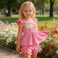 thumbnail image 4 of CAIVO Children Summer Toddler Girls Square Collar Fly Sleeve Floral Vest T Shirt Tops Shorts Outfit Sets Boho Clothes Sets, 4 of 7