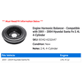 thumbnail image 2 of Engine Harmonic Balancer - Compatible with 2001 - 2004 Hyundai Santa Fe 2.4L 4-Cylinder 2002 2003, 2 of 4