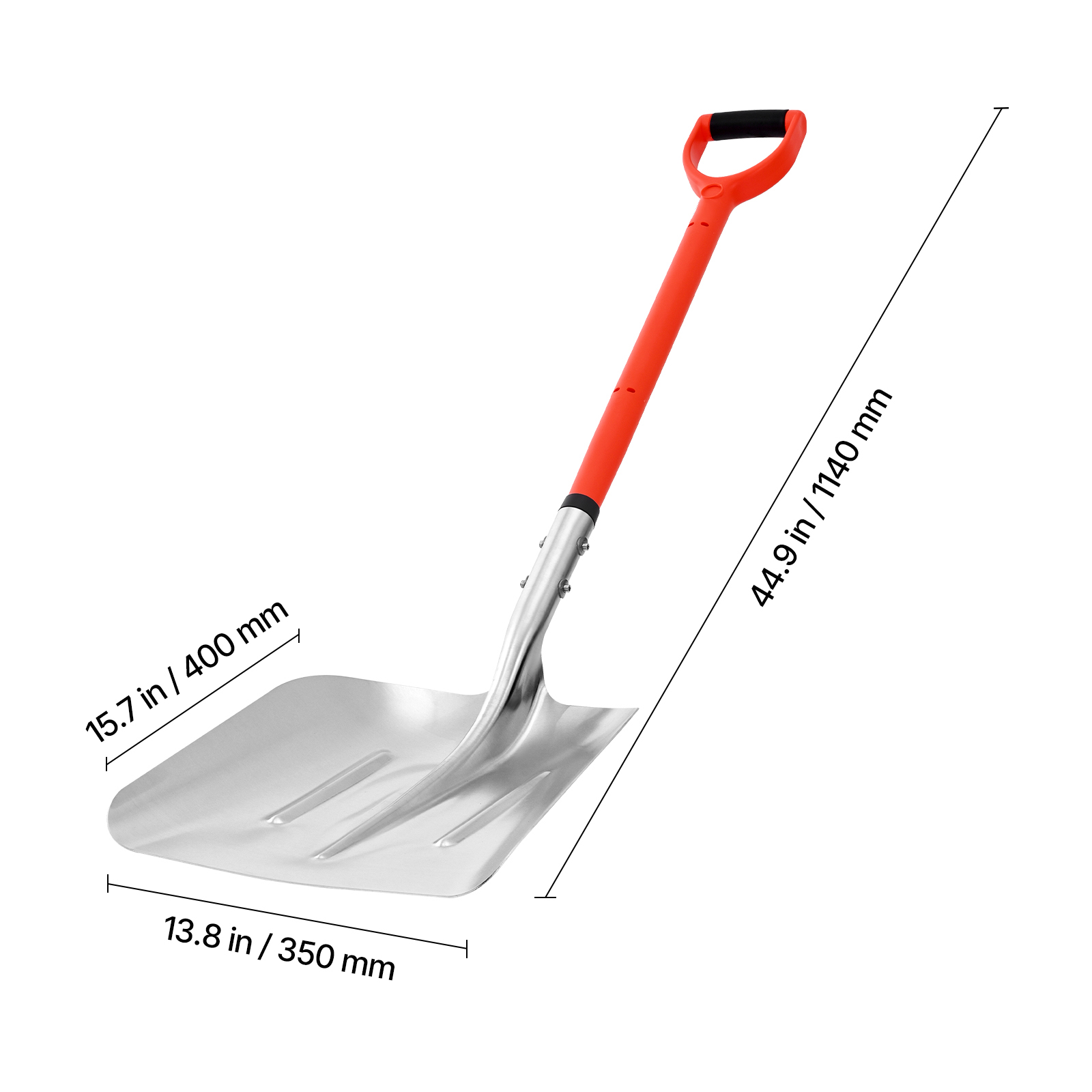 KFFKFF 14-Inch Wide Aluminum Snow Shovel with D-Handle, Lightweight Snow Removal Tool for Driveways, Gardens, Cars, and Camping