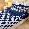 thumbnail image 3 of Manfei Checkered Art Zipper Twin Comforter Sets with Fitted Sheet and 2 Pillowcases,Geometric Plaid Zipper Bedding Set,Navy White,Navy Blue Reversible,4pcs, 3 of 8