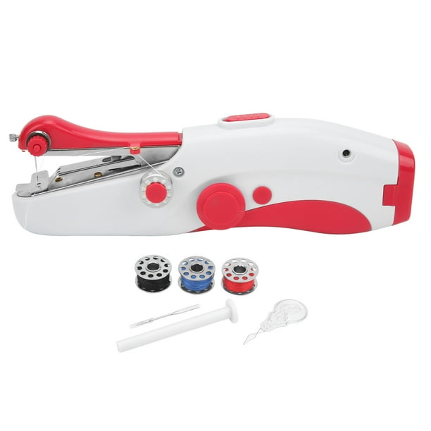 Máquina de coser portátil, mini, pequeña, eléctrica, de doble aguja, para bricolaje, color rojo