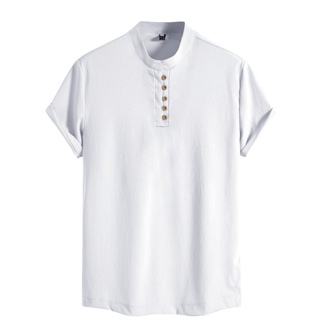 BOBOGOJP Chemises en Lin pour Hommes à Manches Courtes, Blanc TG