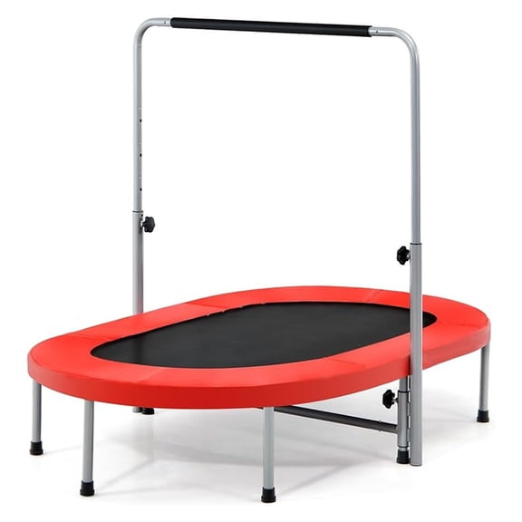 Rebounder Trampoline for Adults, 60" Foldable Mini Kids Trampoline Indoor with 5-Level Height Adjustable Handle & Non-Slip Pads, Easy Assembly for Fitness Workout, Max Load 330lbs