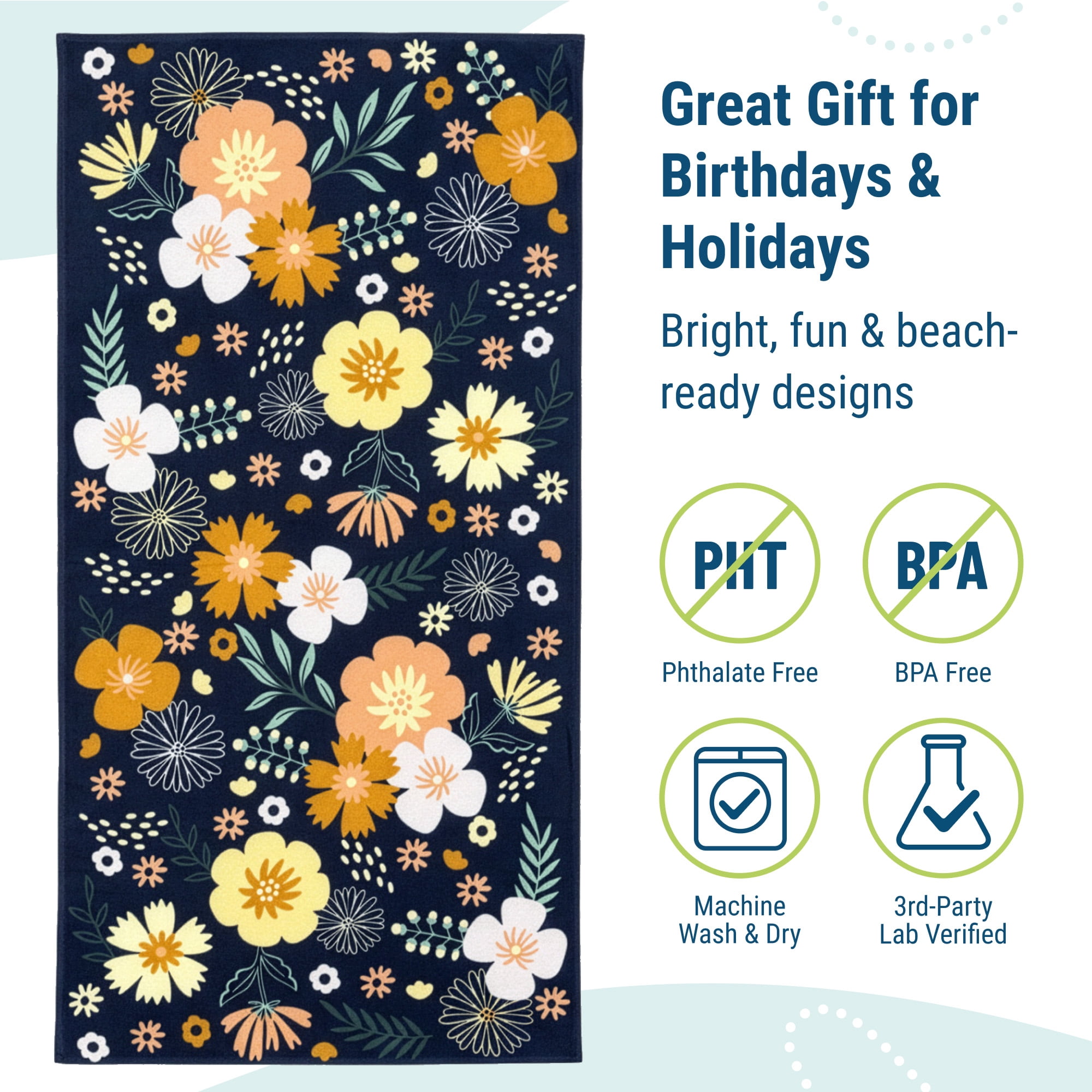 Wildkin Kids 100% Cotton Beach Towel for Boys and Girls (Wildflower Bloom)
