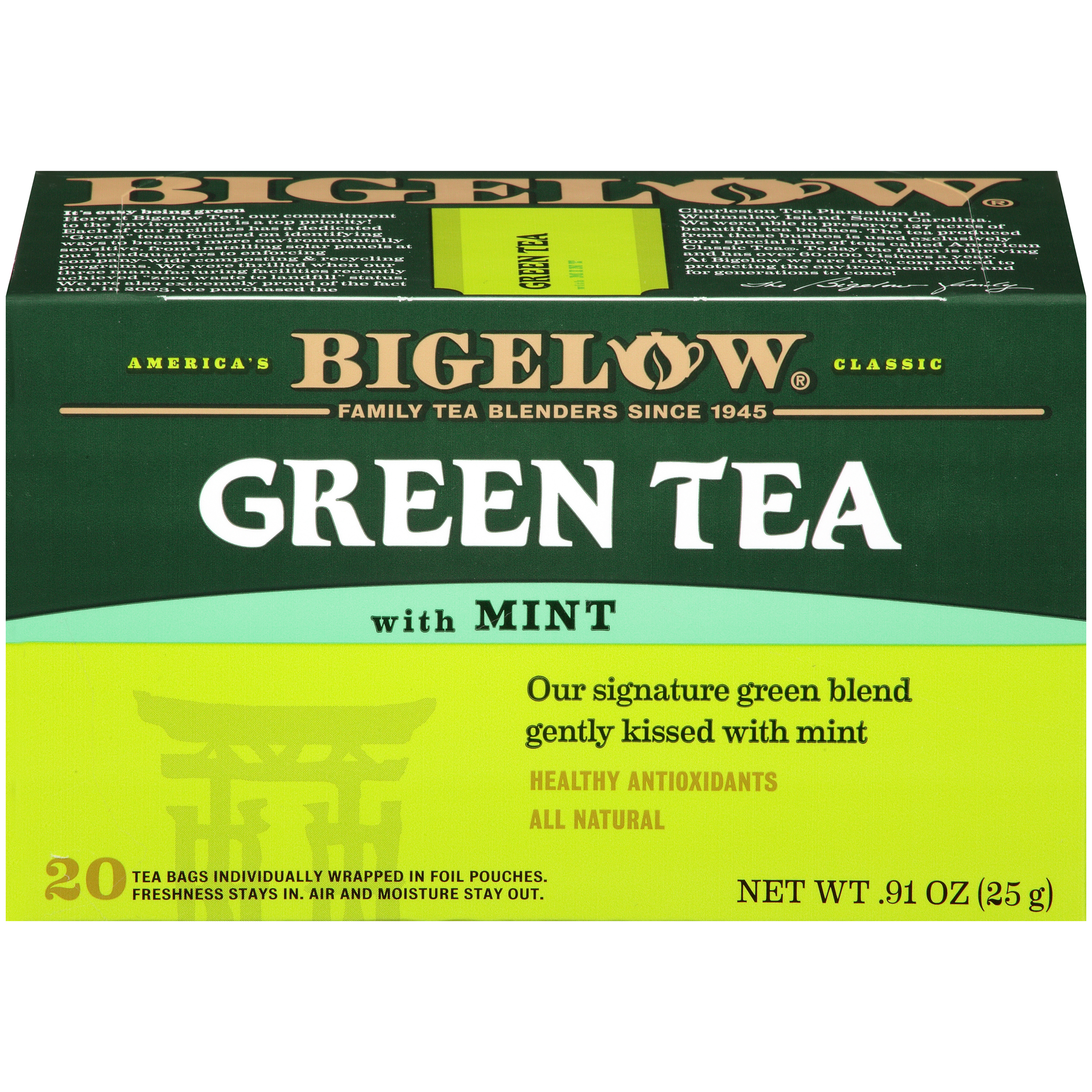 Bigelow Green Tea With Mint Tea Bags 20 Count Walmart