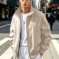 thumbnail image 2 of Men Stand Collar Suede Jacket, Zip Up Long Sleeve Coat Lightweight Windproof Outerwear Khaki XXXXL(XXXXL), 2 of 9