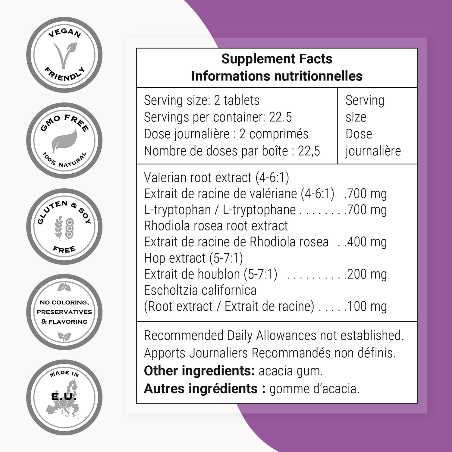SuperSmart - Natural Sleep Aid Formula - with Valerian Root, L-tryptophan & Rhodiola Rosea - Natural Sleeping Pills | Non-GMO & Gluten Free - 45 Tablets