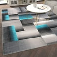 thumbnail image 3 of Emma + Oliver 8x10 Modern Cubist Olefin Accent Runner Rug in Gradient Shades of Black, Gray and Turquoise with Natural Jute Backing, 3 of 6
