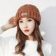 thumbnail image 5 of Conjunto de dos piezas de gorro de lana de color liso con bufanda cálida para mujer de invierno y protección para el cuello, gorro de punto, 5 of 6