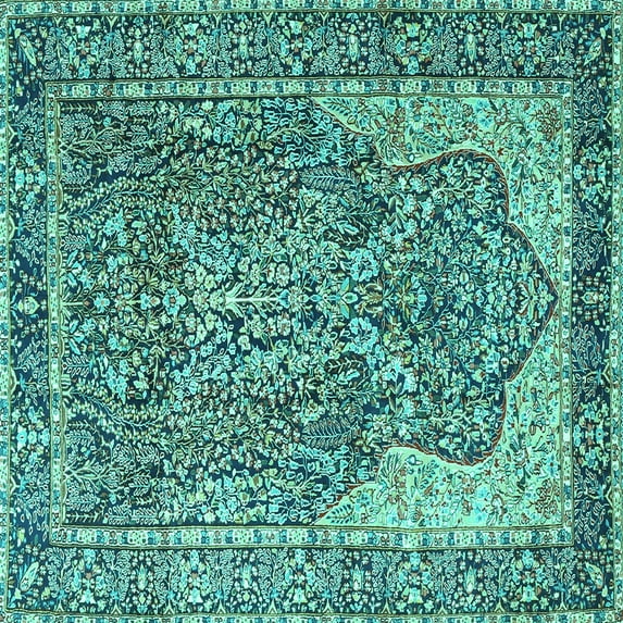 Ahgly Company Indoor Square Persian Turquoise Blue Traditional Area Rugs, 4' Square